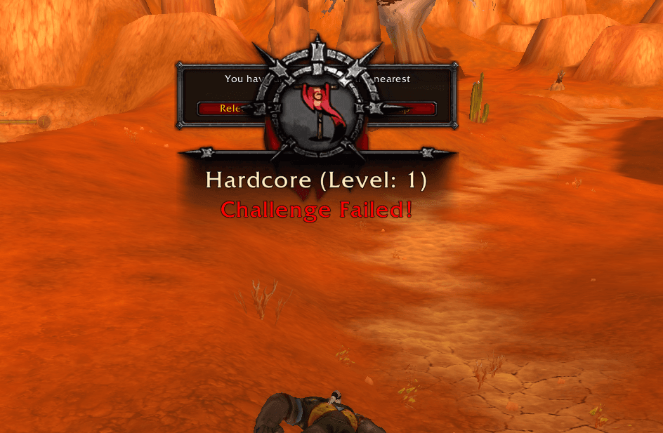 Hardcore Challenge Failed message displayed after the character dies