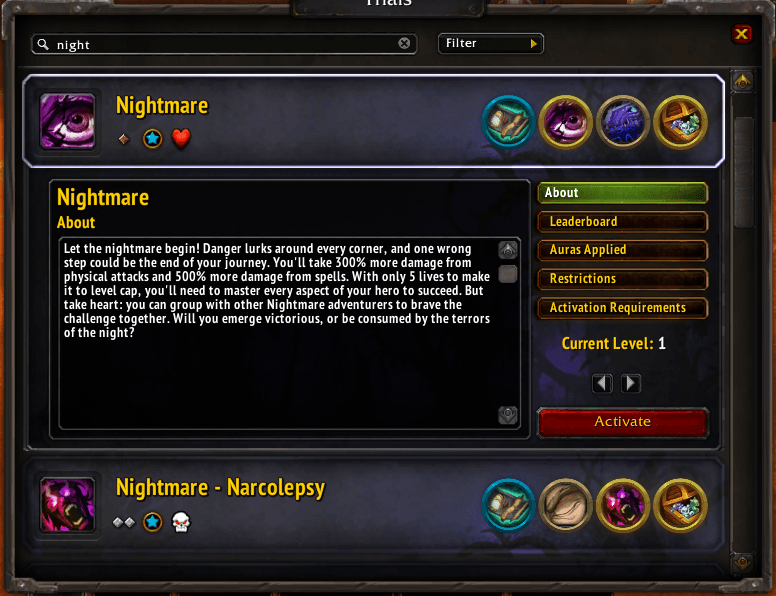 Nightmare trial details and activation requirements
