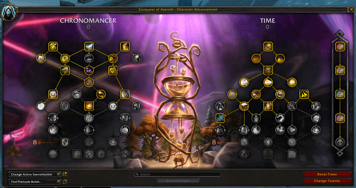 Chronomancer and Time talent trees in the character advancement interface