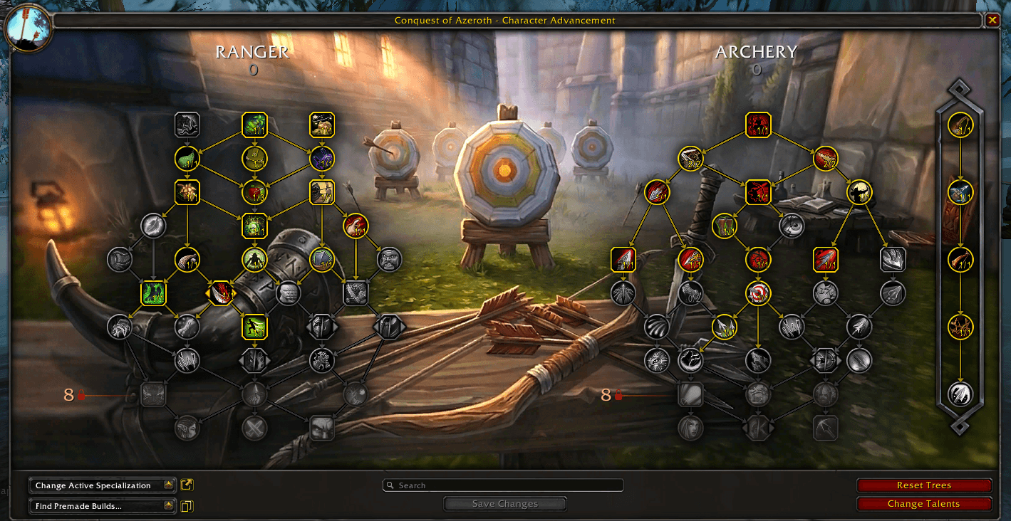 Ranger and Archery talent trees in the character advancement interface