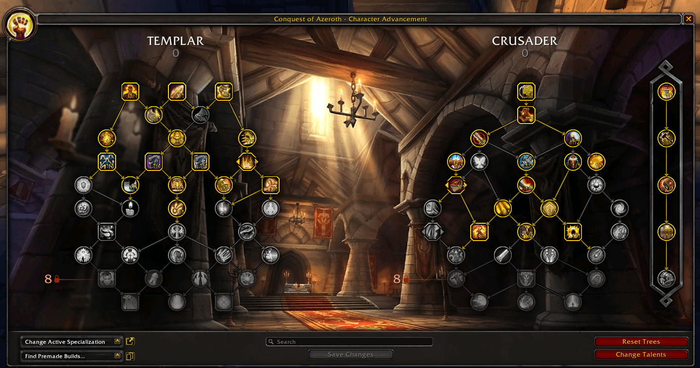 Templar and Crusader talent trees in the character advancement interface