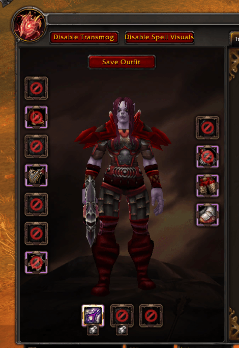 Wardrobe preview showing a completed armored transmog outfit