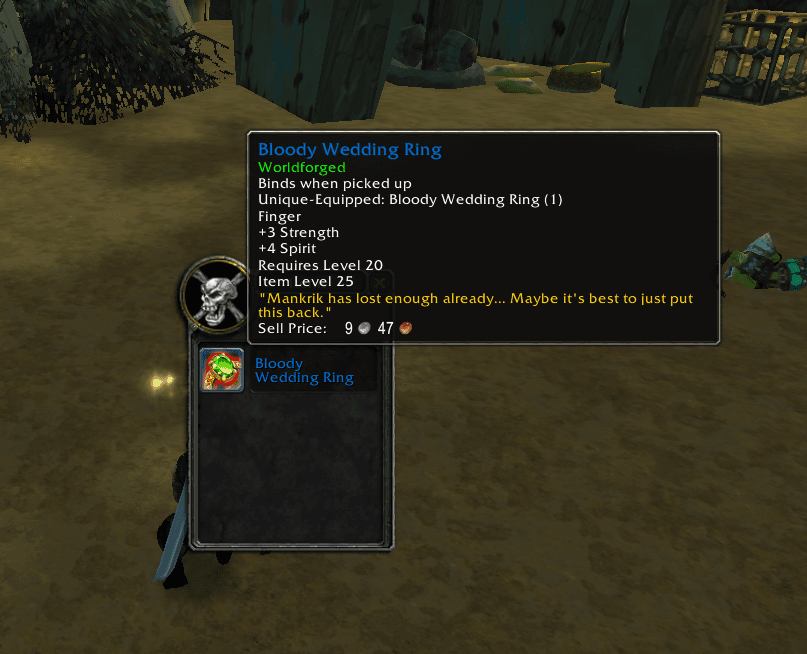 The Bloody Wedding Ring displayed as a Worldforged item in the game
